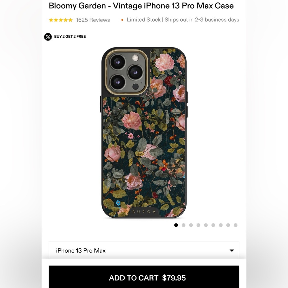 BURGA Bloomy Garden Vintage iPhone 13 Pro Max Elite Case.